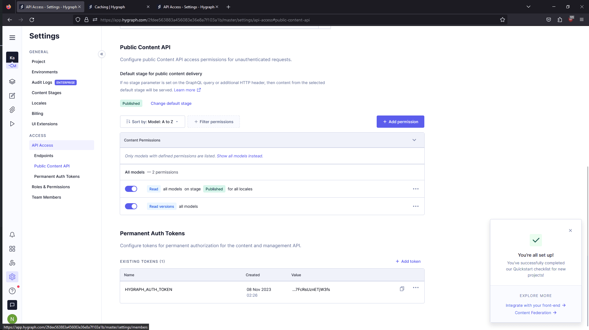 dont forget to create 2 permission here for those who create hygraph project without starterScreenshot 2023-11-08 024424.png